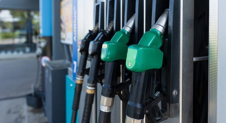 Fuel pumps at a petrol gas station